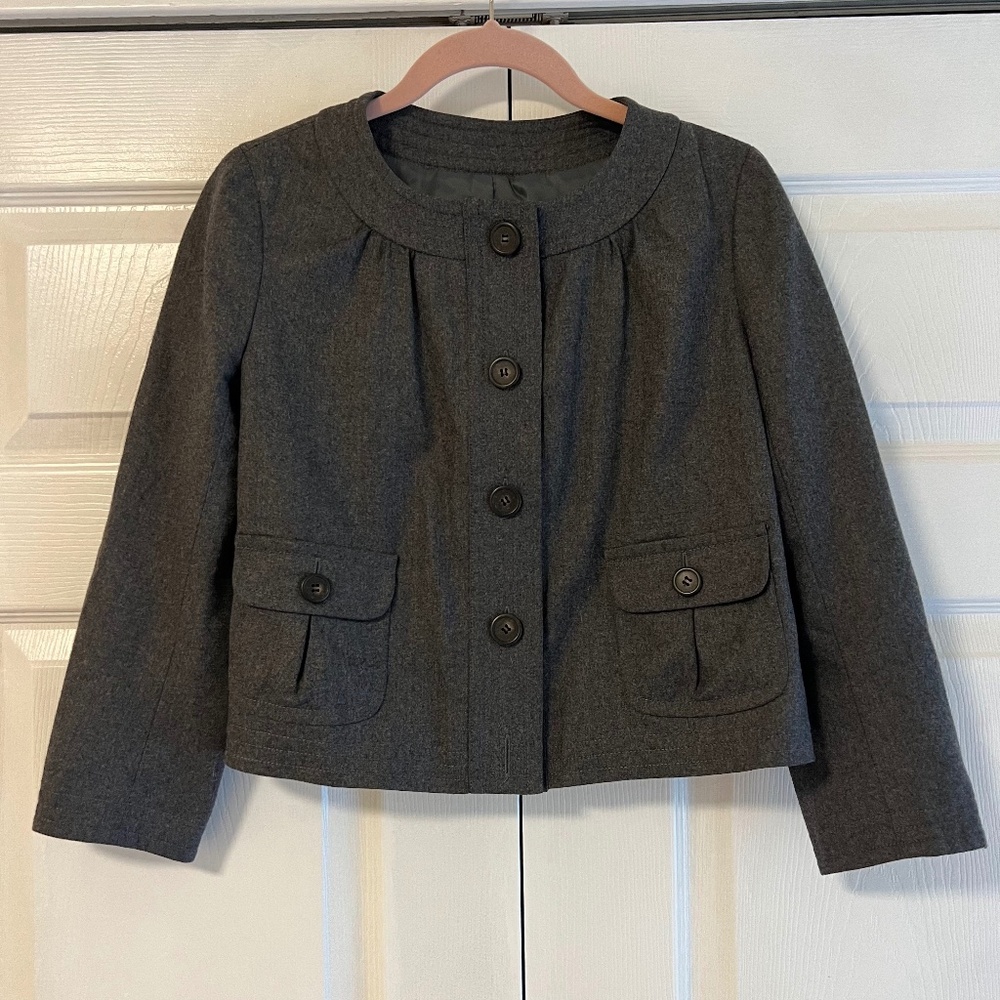 J. Crew Gray 100% Wool Cropped Blazer Jacket Size 0
